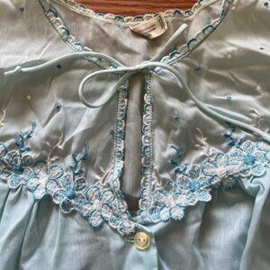 Vintage baby blue floral embroidered blouse